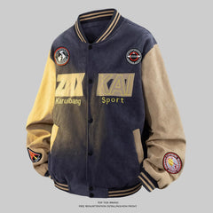 Grey Graphic Patched Varsity Jacket