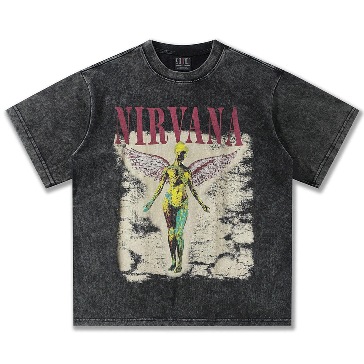 2025 Spring/Summer New Cross border NIRVANA Rock Band Vintage Short sleeved T-shirt Heavy duty Washed and Used Trend (16)
