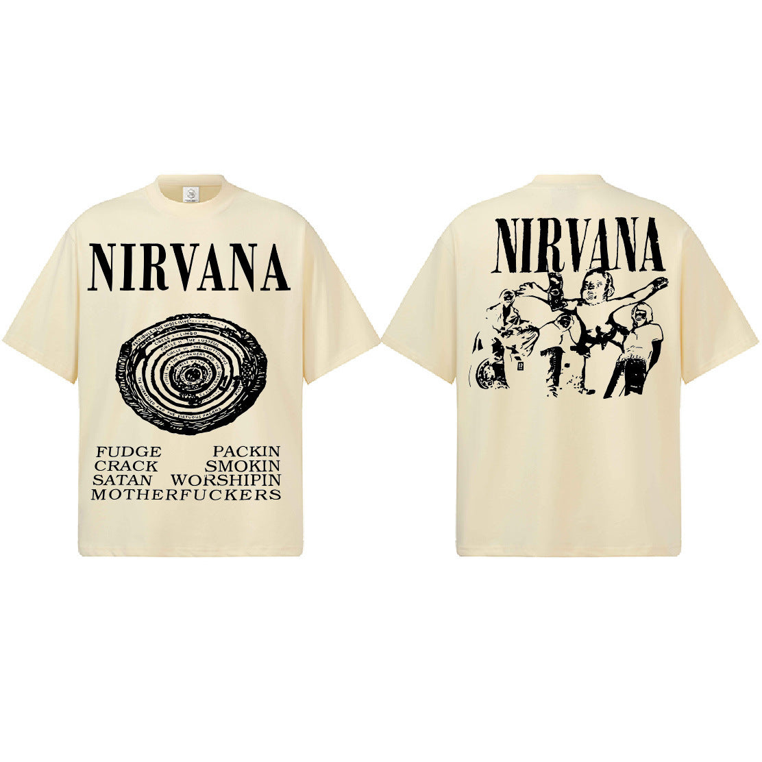 2026 Cross border Spring/Summer NIRVANA New American Round Neck 300G Cotton Shoulder Drop Heavy Short Sleeve Men's Bottom Shirt (1)