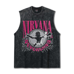 2025 Cross border Summer NIRVANA American Retro High Street Round Neck Shoulder Tank Top T-shirt Printed Tank Top for Men and Women (2)