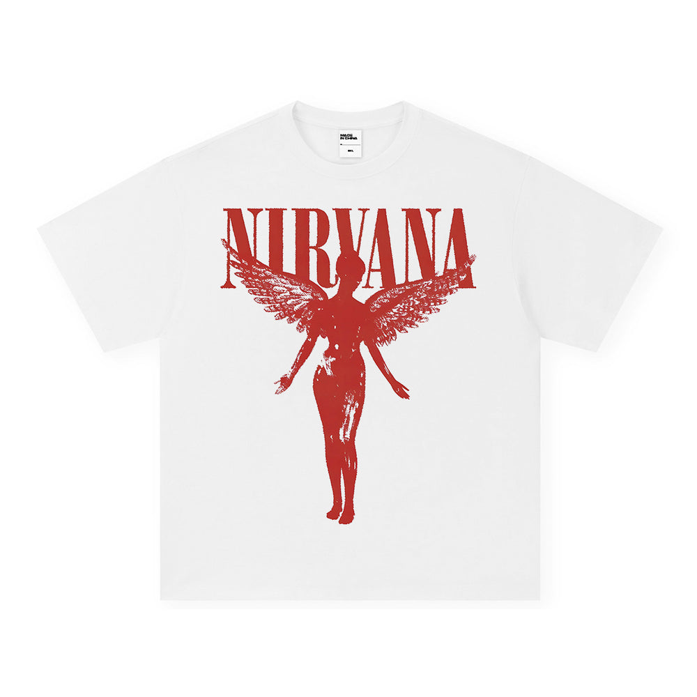 NIRVANA Rock American Retro Short Sleeve T-shirt Washed Heavy Cross border Printed Trendy Pure Cotton Vintage Men (3)