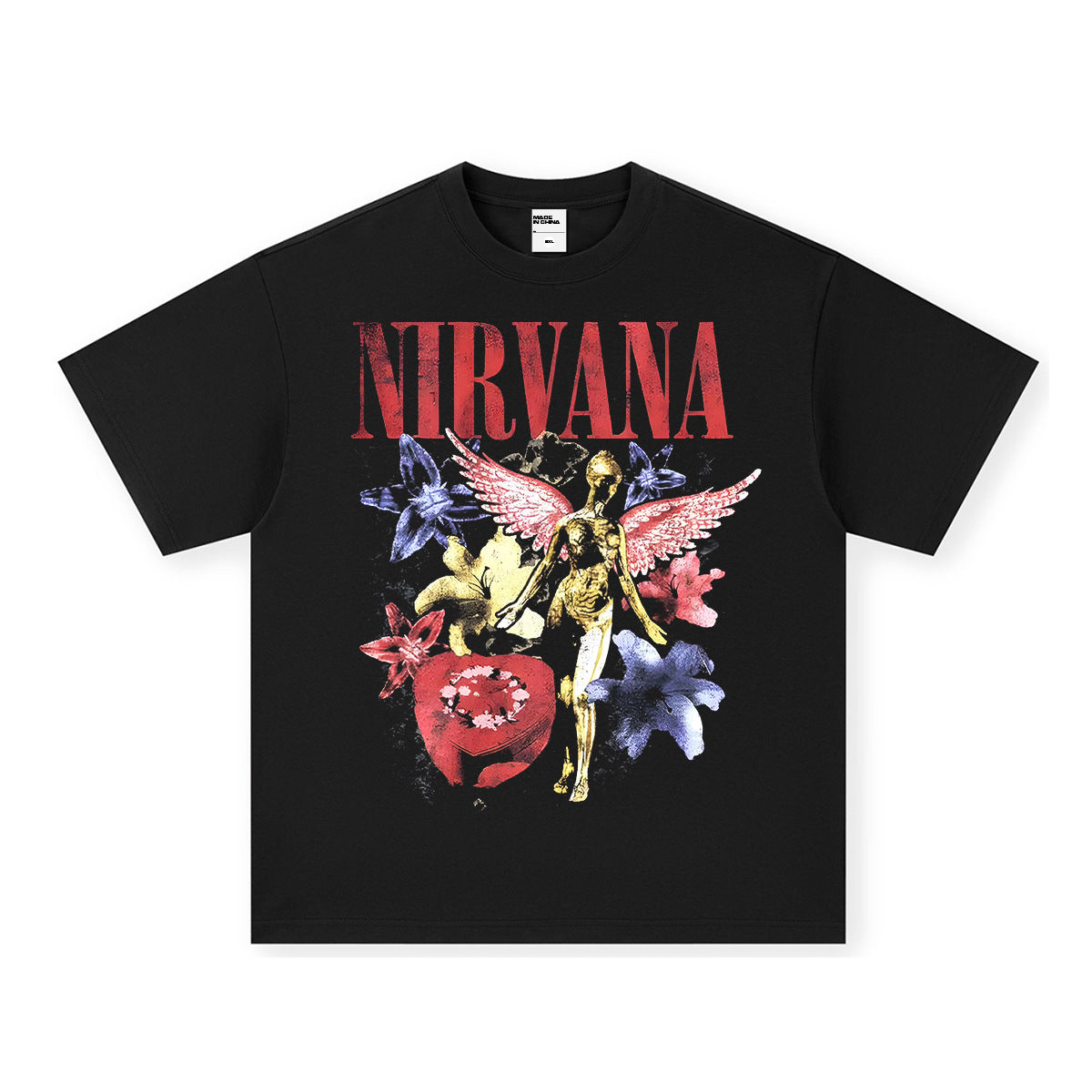 NIRVANA Rock American Retro Short Sleeve T-shirt Washed Heavy Cross border Printed Trendy Pure Cotton Vintage Men (4)