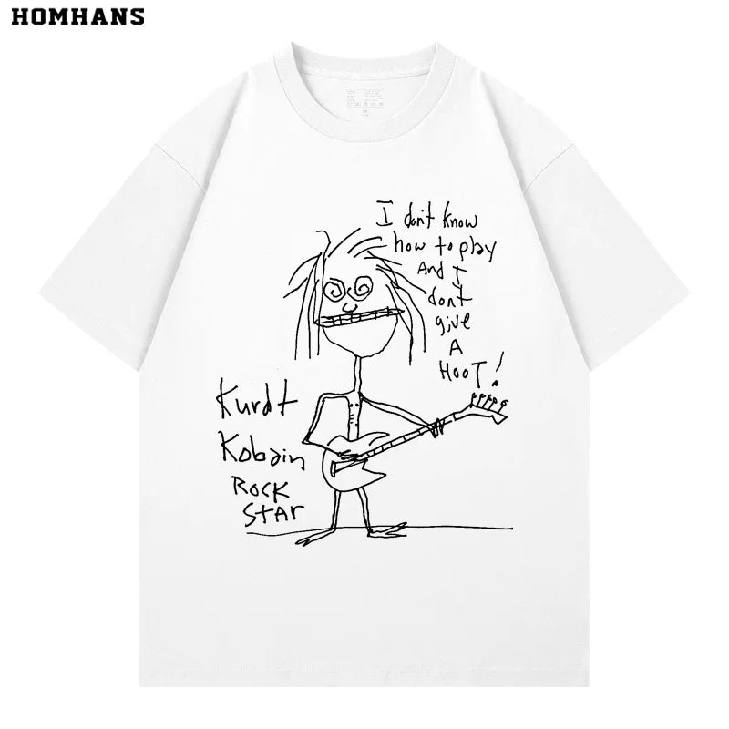 Washed Black Printed Short Sleeve T-shirt Nirvana Kurt Cobain Self Portrait Cotton Loose (1)