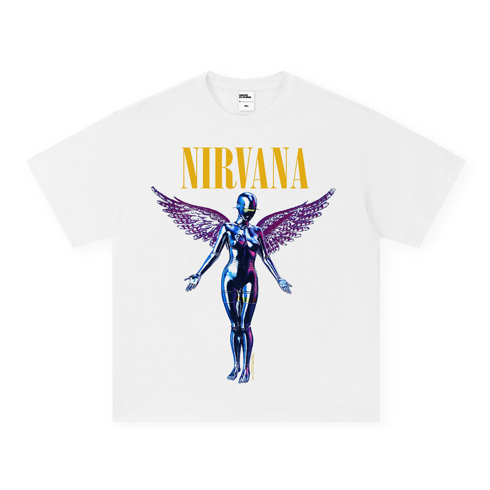 NIRVANA Rock American Retro Short Sleeve T-shirt Washed Heavy Cross border Printed Trendy Pure Cotton Vintage Men (3)
