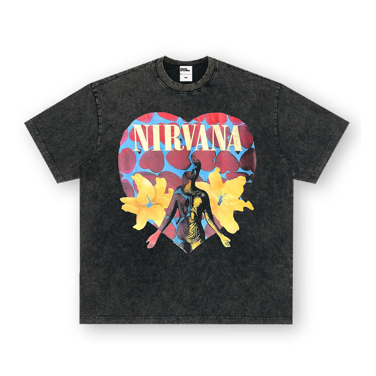 NIRVANA Rock American Retro Short Sleeve T-shirt Washed Heavy Cross border Printed Trendy Pure Cotton Vintage Men (3)