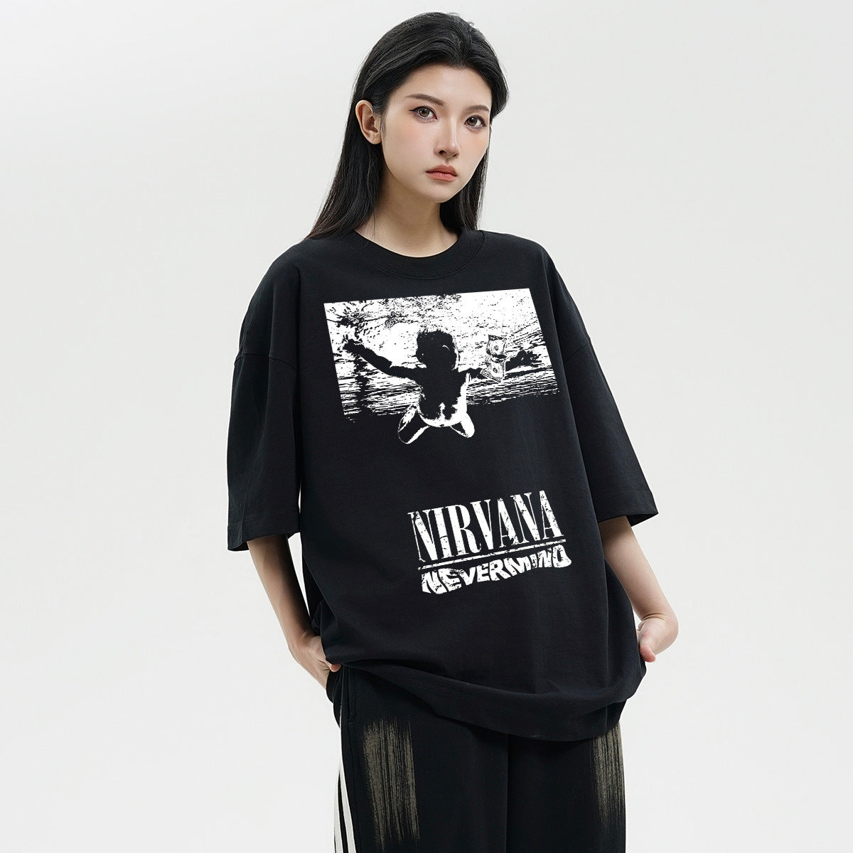 NIRVANA band cross-border pure cotton American retro short sleeved men's T-shirt loose heavyweight summer half sleeve