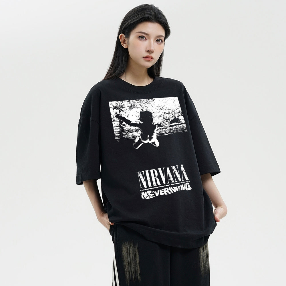 NIRVANA band cross-border pure cotton American retro short sleeved men's T-shirt loose heavyweight summer half sleeve