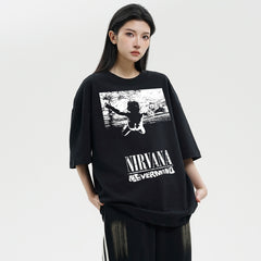 NIRVANA band cross-border pure cotton American retro short sleeved men's T-shirt loose heavyweight summer half sleeve