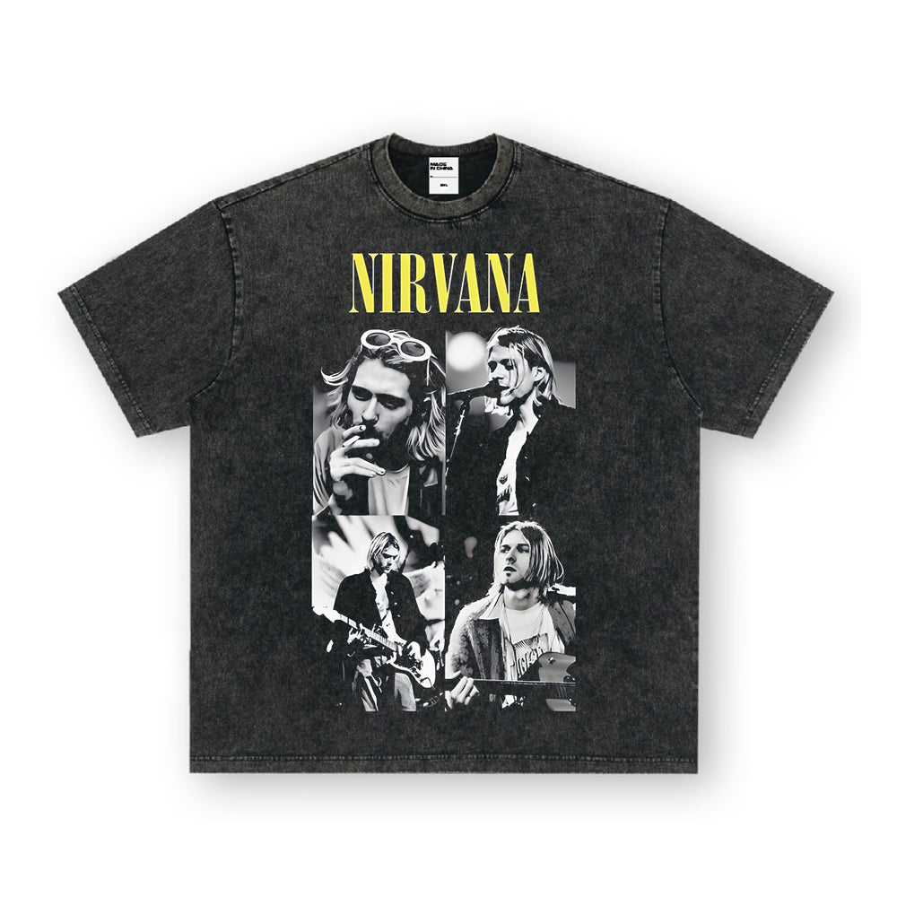 涅槃NIRVANA科特柯本vintage人物印花短袖t恤跨境美式重磅夏季潮