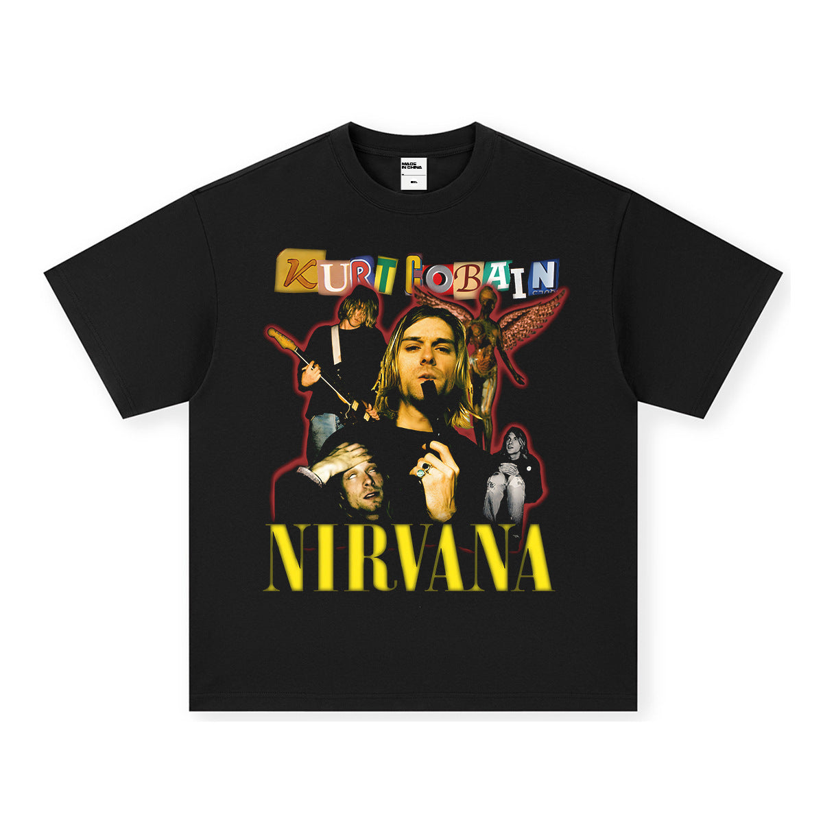 NIRVANA Rock American Retro Short Sleeve T-shirt Washed Heavy Cross border Printed Trendy Pure Cotton Vintage Men (7)