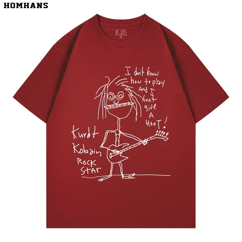 Washed Black Printed Short Sleeve T-shirt Nirvana Kurt Cobain Self Portrait Cotton Loose (2)