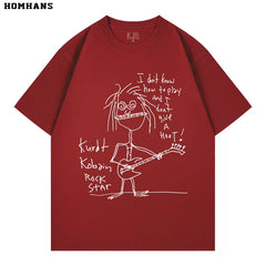 Washed Black Printed Short Sleeve T-shirt Nirvana Kurt Cobain Self Portrait Cotton Loose (2)