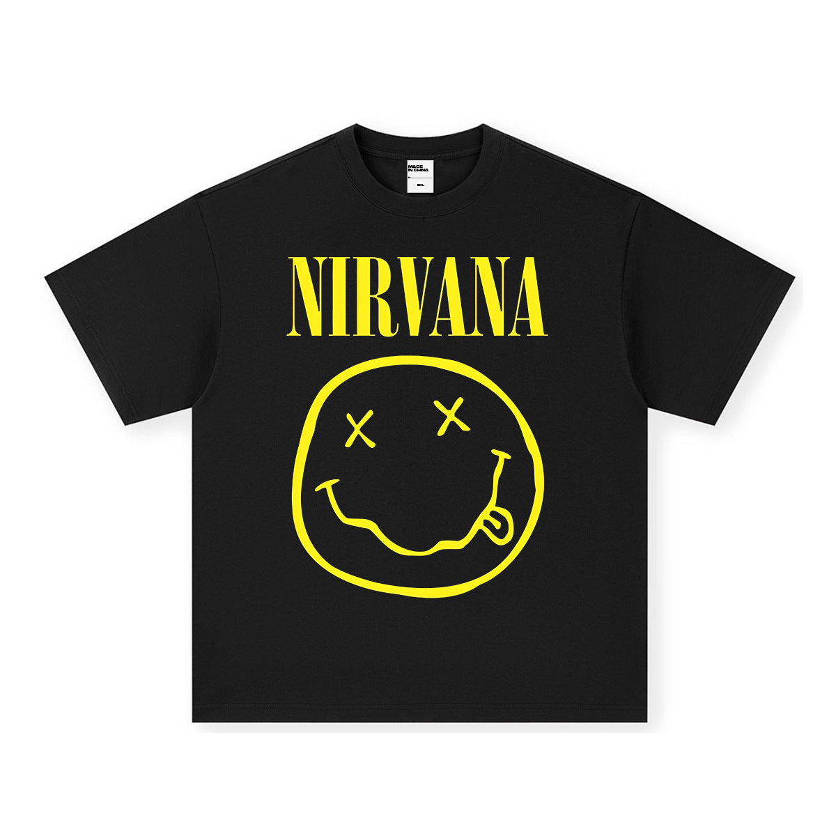 NIRVANA Rock American Retro Short Sleeve T-shirt Washed Heavy Cross border Printed Trendy Pure Cotton Vintage Men (6)