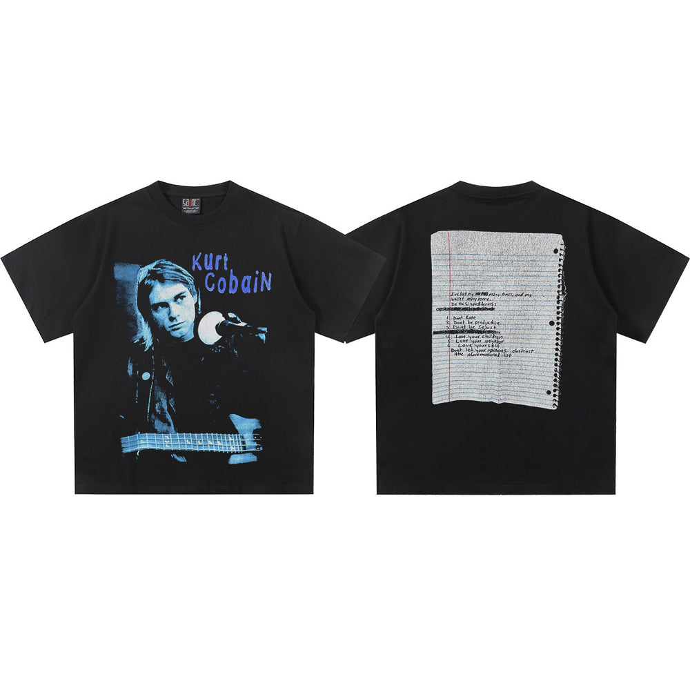 2025 Spring/Summer New Cross border NIRVANA Rock Band Vintage Short sleeved T-shirt Heavy duty Washed and Used Trend (9)