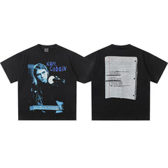 2025 Spring/Summer New Cross border NIRVANA Rock Band Vintage Short sleeved T-shirt Heavy duty Washed and Used Trend (9)