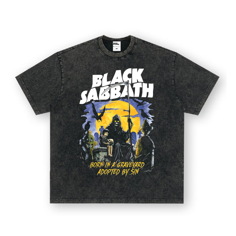 NIRVANA Rock American Retro Short Sleeve T-shirt Washed Heavy Cross border Printed Trendy Pure Cotton Vintage Men (10)