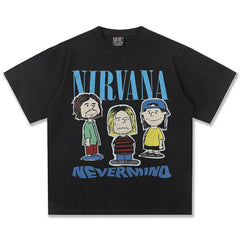 2025 Spring/Summer New Cross border NIRVANA Rock Band Vintage Short sleeved T-shirt Heavy duty Washed and Used Trend (15)