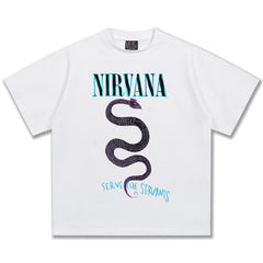 2025 Spring/Summer New Cross border NIRVANA Rock Band Vintage Short sleeved T-shirt Heavy duty Washed and Used Trend (6)