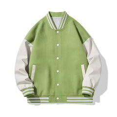 Light Green Color‑Block Varsity Jacket