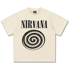 2025 Spring/Summer New Cross border NIRVANA Rock Band Vintage Short sleeved T-shirt Heavy duty Washed and Used Trend (17)