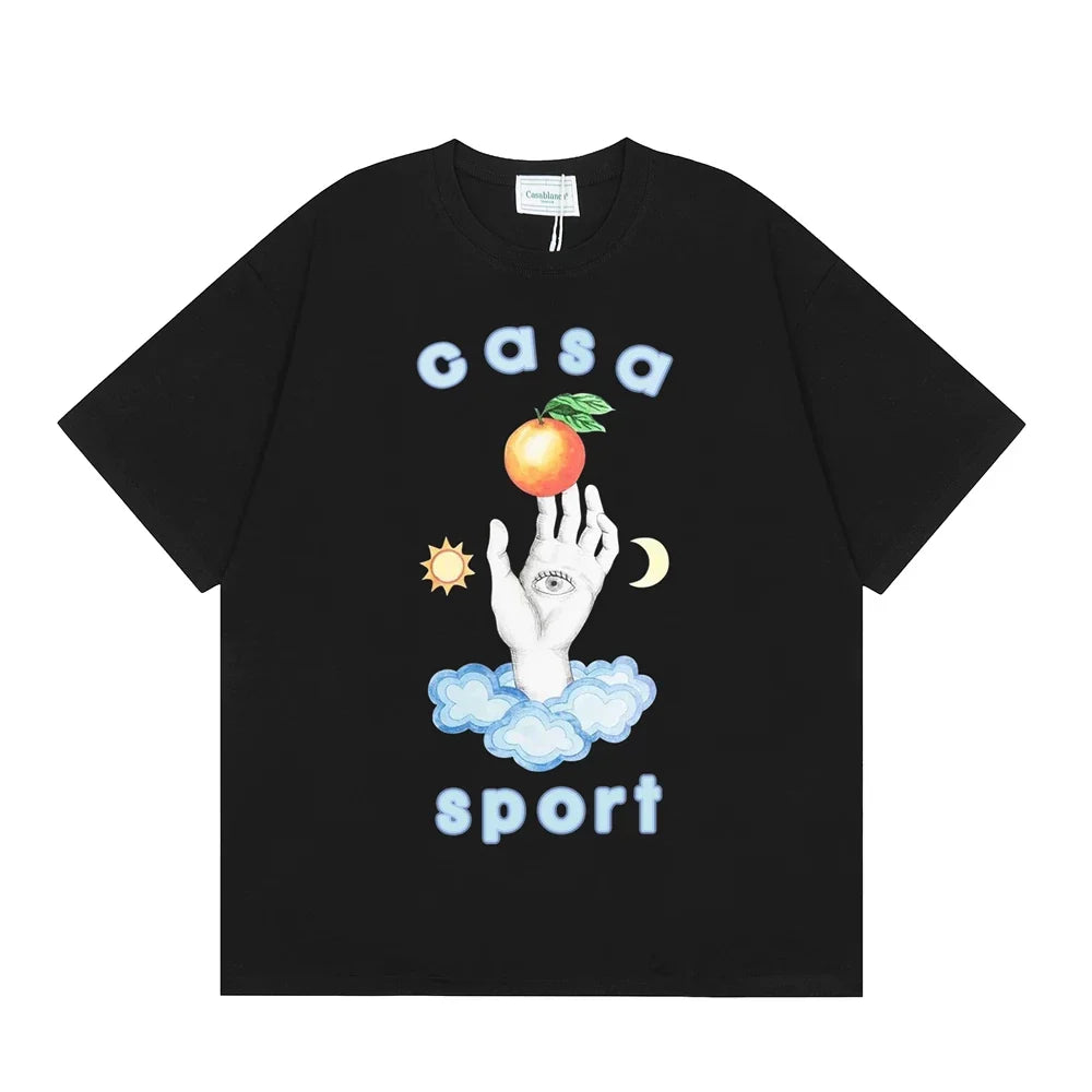 Casablanca Sport Hand & Orange Graphic T-Shirt - Black