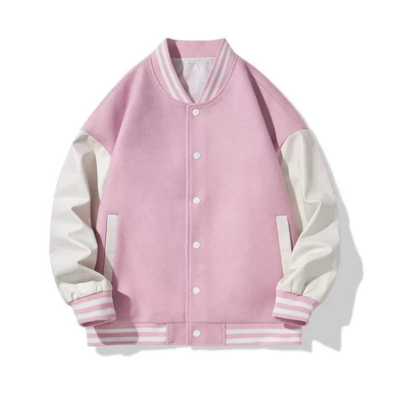 Pink Color‑Block Varsity Jacket