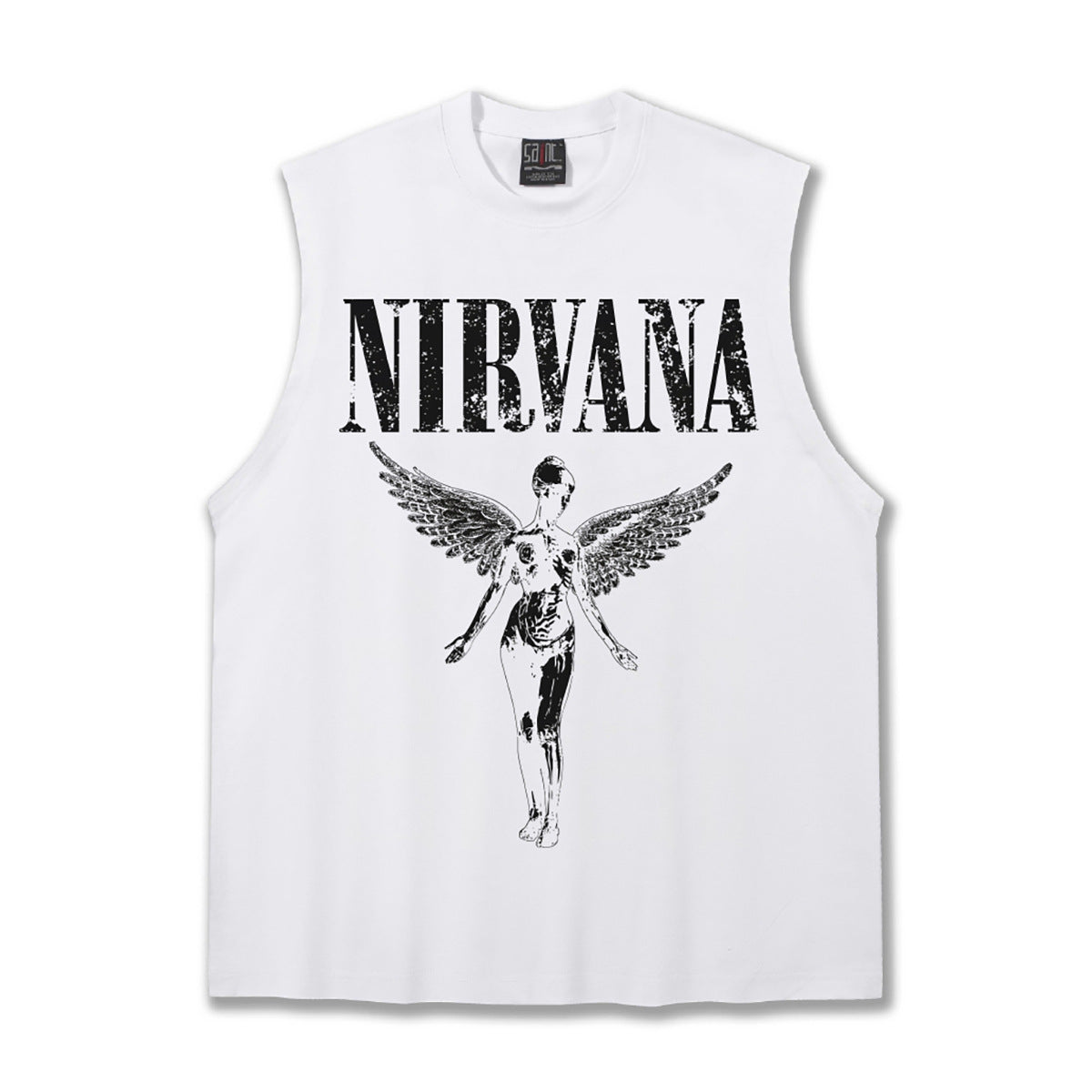 2025 Cross border Summer Nirvana American Retro High Gram Heavy Washed Water Shoulder Tank Top T-shirt Printed Men's Tank Top Trend (2)