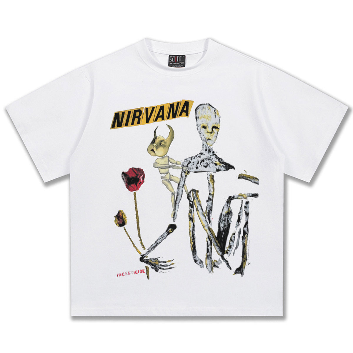 2025 Spring/Summer New Cross border NIRVANA Rock Band Vintage Short sleeved T-shirt Heavy duty Washed and Used Trend (13)