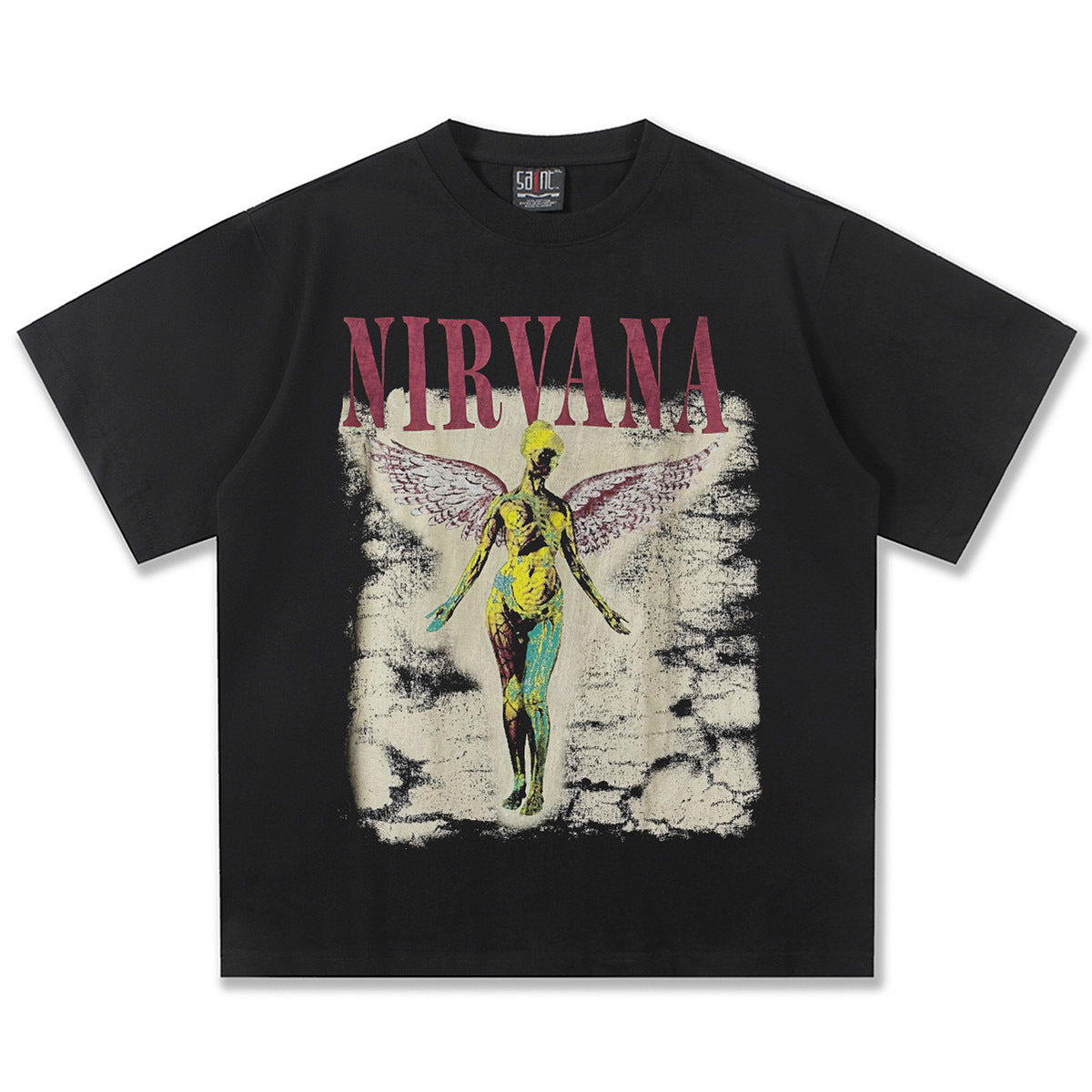 2025 Spring/Summer New Cross border NIRVANA Rock Band Vintage Short sleeved T-shirt Heavy duty Washed and Used Trend (16)
