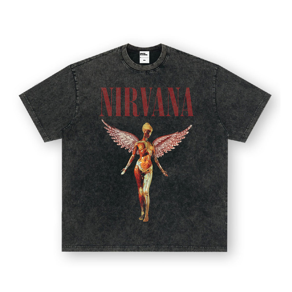 NIRVANA Rock American Retro Short Sleeve T-shirt Washed Heavy Cross border Printed Trendy Pure Cotton Vintage Men (1)