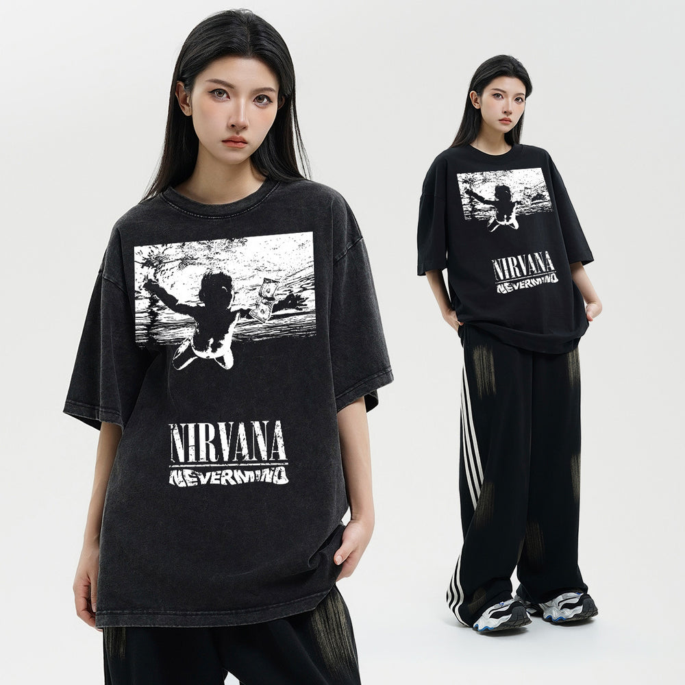 NIRVANA band cross-border pure cotton American retro short sleeved men's T-shirt loose heavyweight summer half sleeve