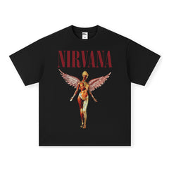 NIRVANA Rock American Retro Short Sleeve T-shirt Washed Heavy Cross border Printed Trendy Pure Cotton Vintage Men (1)