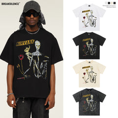 2025 Spring/Summer New NIRVANA Rock Band Vintage Short Sleeve T-shirt 300g Small Collar T-shirt (2)