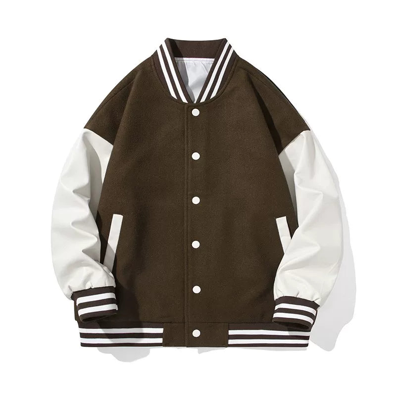 Brown Color‑Block Varsity Jacket