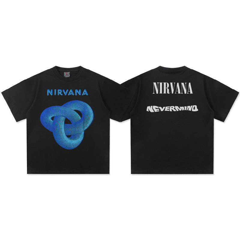 2025 Spring/Summer New Cross border NIRVANA Rock Band Vintage Short sleeved T-shirt Heavy duty Washed and Used Trend (3)