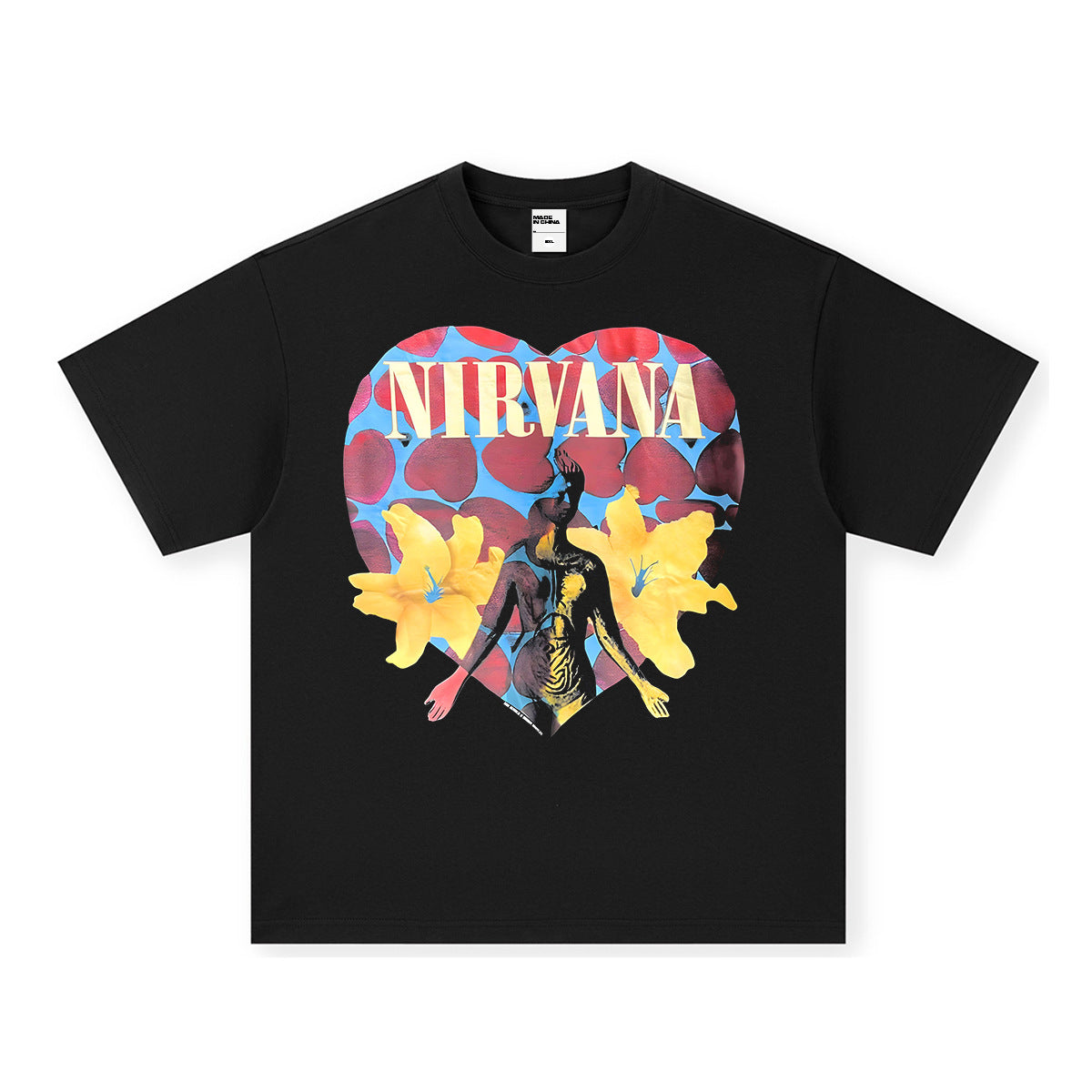 NIRVANA Rock American Retro Short Sleeve T-shirt Washed Heavy Cross border Printed Trendy Pure Cotton Vintage Men (3)