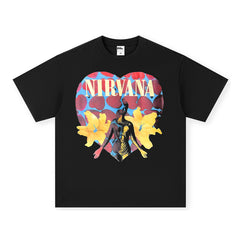 NIRVANA Rock American Retro Short Sleeve T-shirt Washed Heavy Cross border Printed Trendy Pure Cotton Vintage Men (3)