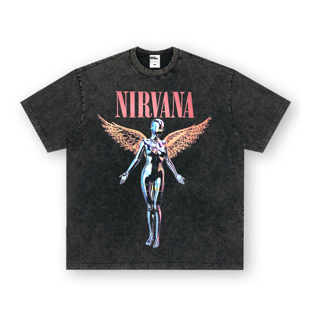 NIRVANA Rock American Retro Short Sleeve T-shirt Washed Heavy Cross border Printed Trendy Pure Cotton Vintage Men (2)