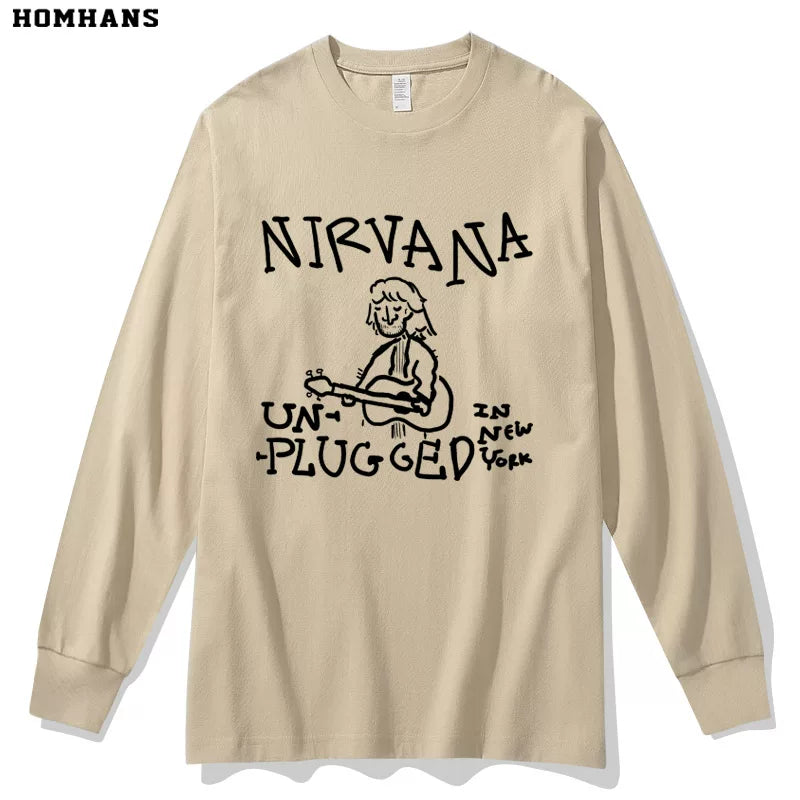 NIRVANA Nirvana Band hand drawn punk personality spring and autumn long sleeved T-shirt heavyweight pure cotton casual base shirt (3)