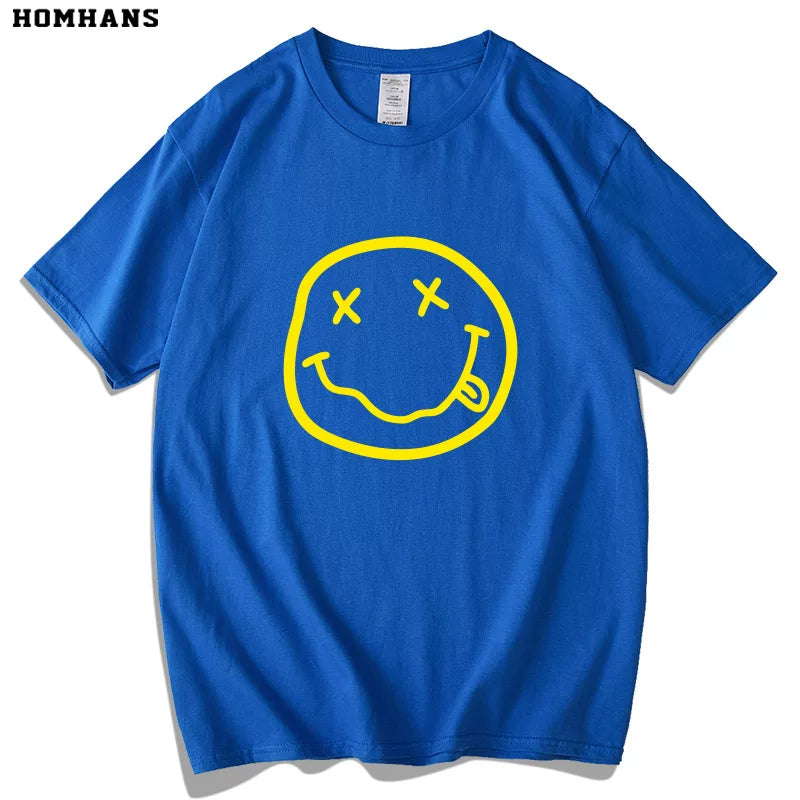 Red Korean Nirvana Nirvana Band European and American Metal Rock Pure Cotton Short sleeved Men's Smiling Face T-shirt Women's Loose Large Size (4)