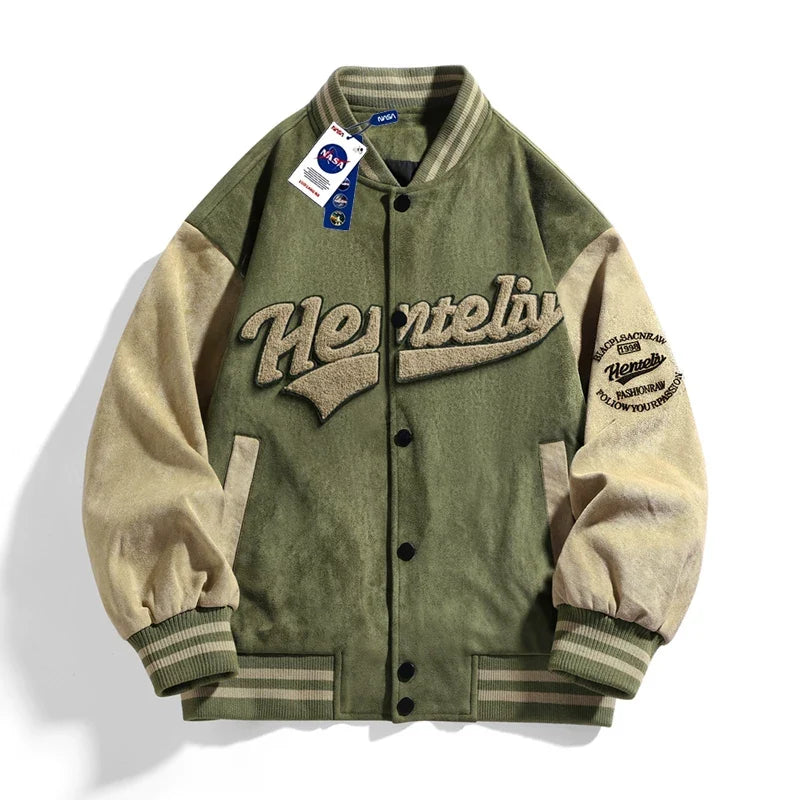 Vintage Washed Green Letterman Varsity Jacket