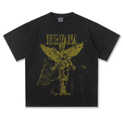 2025 Spring/Summer New NIRVANA Shattered Angel Washed Vintage Printed Short Sleeve T-shirt Heavy Tide (1)