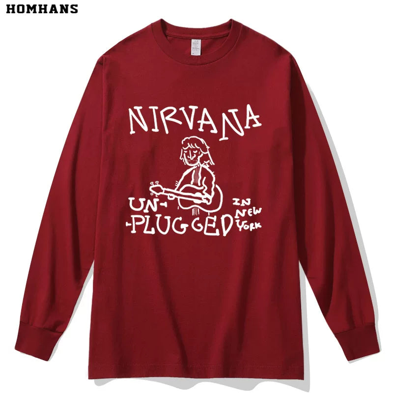 NIRVANA Nirvana Band hand drawn punk personality spring and autumn long sleeved T-shirt heavyweight pure cotton casual base shirt (1)