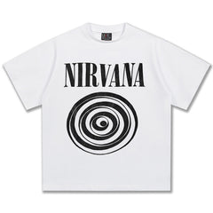 2025 Spring/Summer New Cross border NIRVANA Rock Band Vintage Short sleeved T-shirt Heavy duty Washed and Used Trend (17)