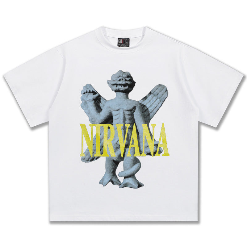 2025 Spring/Summer New Cross border NIRVANA Rock Band Vintage Short sleeved T-shirt Heavy duty Washed and Used Trend (4)
