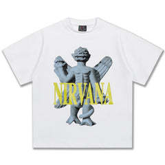 2025 Spring/Summer New Cross border NIRVANA Rock Band Vintage Short sleeved T-shirt Heavy duty Washed and Used Trend (4)