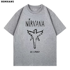 Washed vintage Nirvana In Utero band retro short sleeved T-shirt for men and women, loose and casual pure cotton (2)