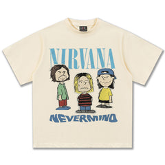 2025 Spring/Summer New Cross border NIRVANA Rock Band Vintage Short sleeved T-shirt Heavy duty Washed and Used Trend (15)