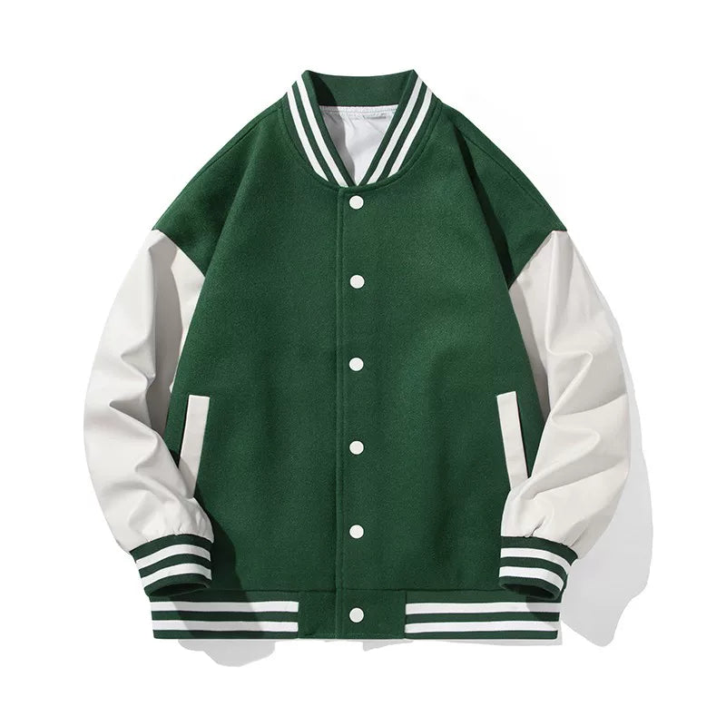 Green Color‑Block Varsity Jacket