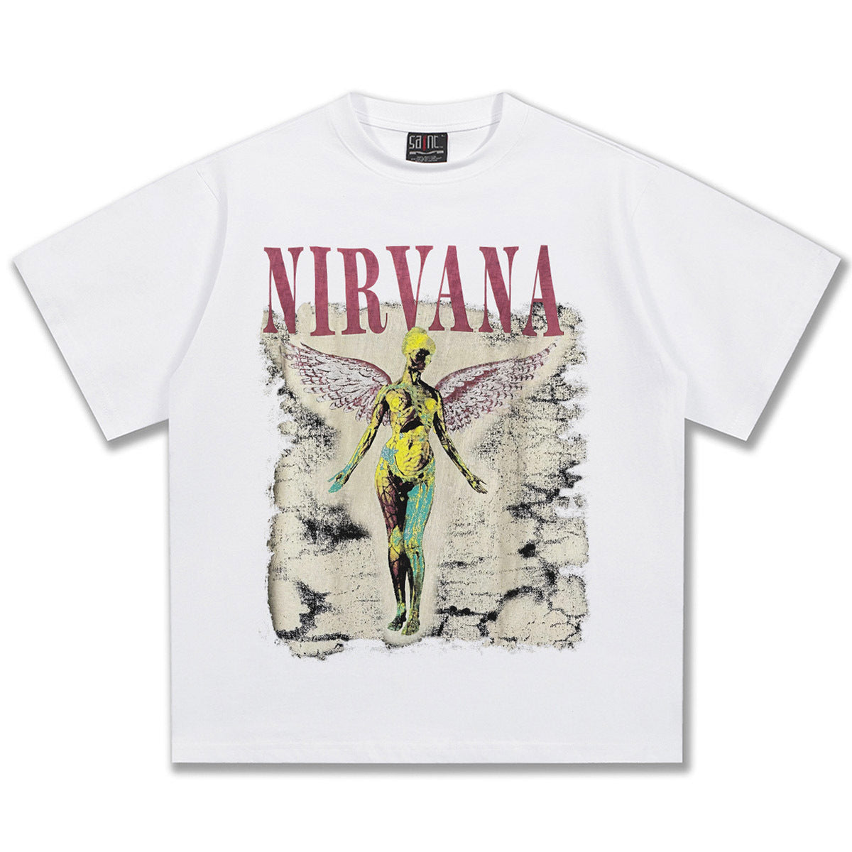 2025 Spring/Summer New Cross border NIRVANA Rock Band Vintage Short sleeved T-shirt Heavy duty Washed and Used Trend (16)